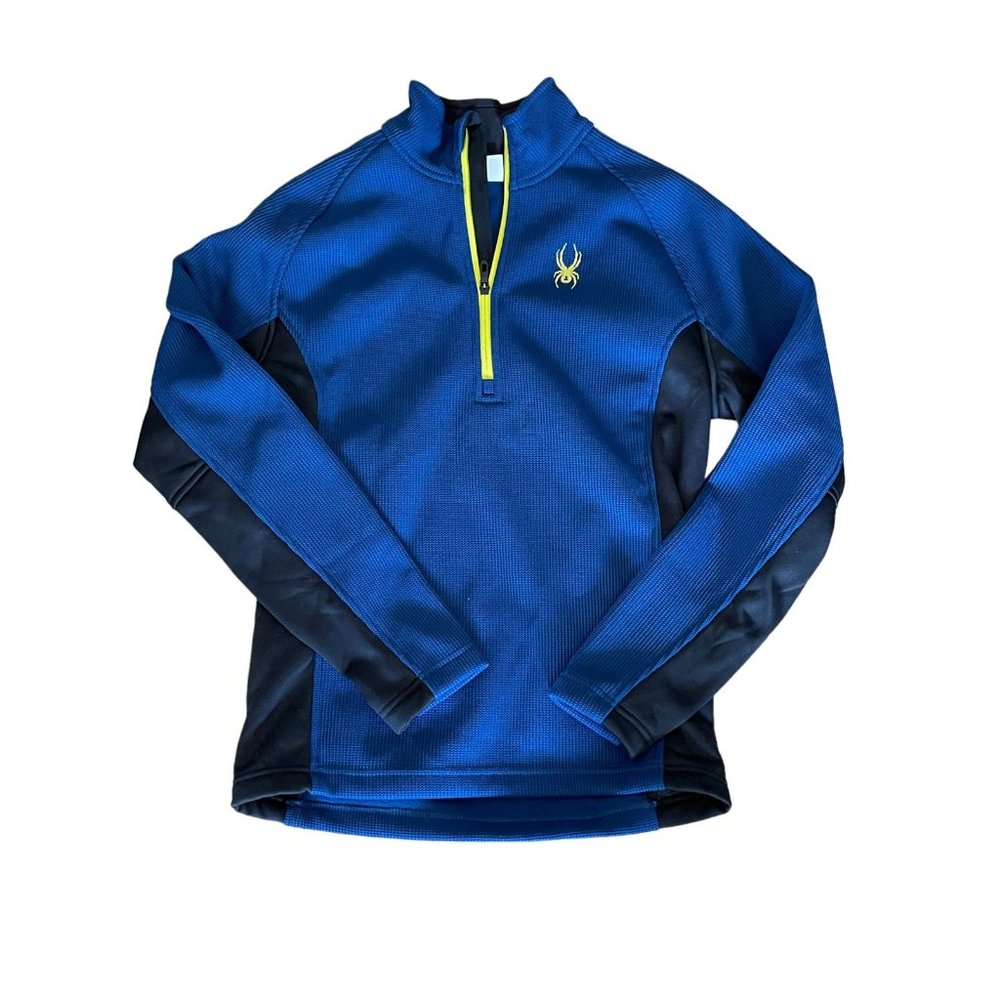 Spyder Ski Men's Outbound 1/4 Zip Sweater, Jacket, Blue Black & Yellow,Medium